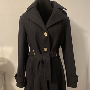 Michael Kors Wool coat with belt and hood Navy Blue